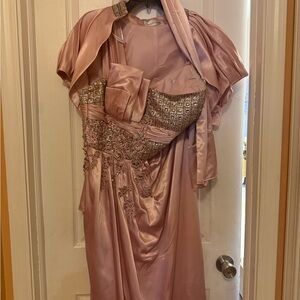 Elegant Pink Embellished Montage Boutique Dress Size 16 with Jacket and Shoal